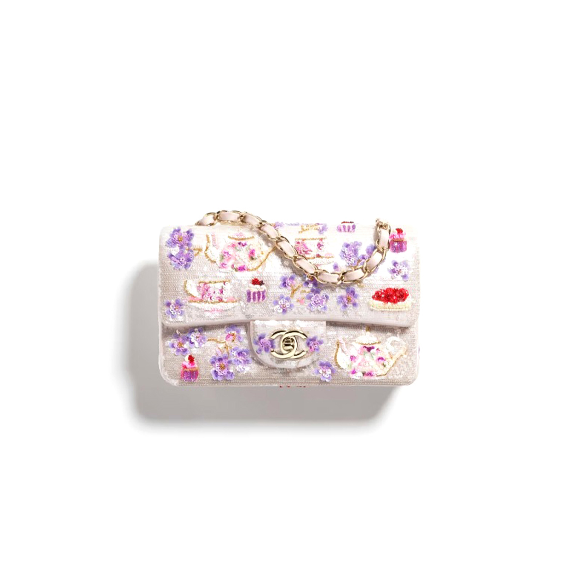 CHANEL NEW MINI CLASSIC FLAP BAG IN EMBROIDERED SATIN A69900 01 (20*12*6cm)